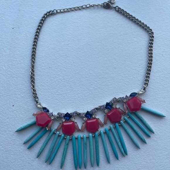 LOFT Blue and Red Statement Necklace - Picture 3 of 3